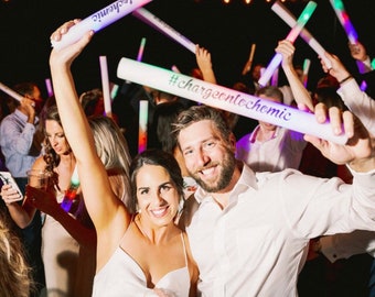 30/50/100/150/200 Custom LED Wedding Foam Sticks Perfect for Exit, Dance, Birthday, Quince, Promo, Glow - 16 Inch Multicolor Color Flashing