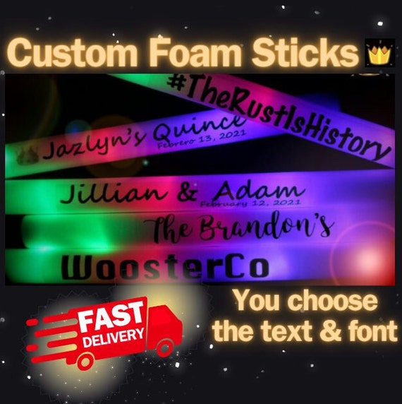 100 CUSTOM LED Foam Glow Sticks 16 Inch 3 Modes Multi-color, Light