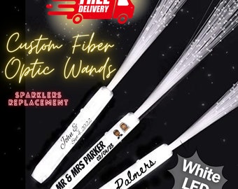 25/50/60/75/100/125/150/200 CUSTOM White LED Fiber Wands for Wedding, Quince, Birthday, Rave, Sweet 16, Party - Safe Sparklers Replacement