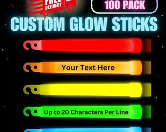 100 Personalized Glow Stick Necklaces: Assorted Colors, 6" Lanyards