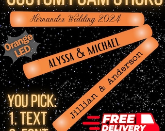30/50/100/150/200 Custom Orange LED Wedding Foam Sticks Perfect for Wedding Exit, Dance, Birthday, Quince, - 16 Inch Single Color Flashing
