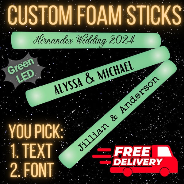 50 Customizable Green LED Light Foam Glow Sticks 16 Inch-3 modes. Great for wedding, quince, birthday, rave, promotional, sweet 16, party