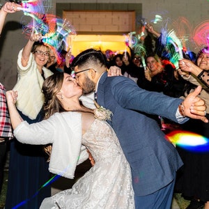25 Customizable Fiber Wands, Perfect for Wedding Reception, Exit, Dance, Birthday, Quince, Promo, Sweet 16 - Multicolor/ White Flashing LED