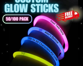 50/100 Personalized Glow Stick Bracelets: Assorted Colors, Party Favors