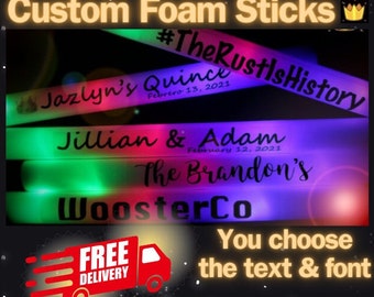 30/50/100/150/200 CUSTOM LED Foam Glow Sticks 16 Inch - 3 Modes Multi-Color, Light Up LED Foam Stick