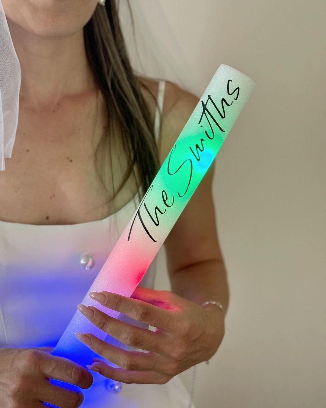 30/50/100/150/200 Custom LED Wedding Foam Sticks Perfect for Exit, Dance, Birthday, Quince, Promo, Glow - 16 Inch Multicolor Color Flashing