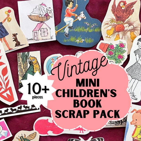 Vintage Children's Book Ephemera MINI Scraps, Fussy Cuts for Junk Journaling, Art, Papercrafting, Grab Bag, 10 PLUS pieces, OOAK, 3x5 packet