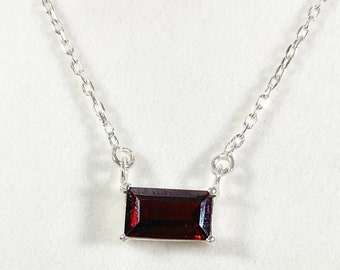 Dainty Red Garnet Pendant with attached Chain - Garnet Necklace - Dainty Red Garnet Necklace - Garnet Jewelry - Solid 925 Sterling Silver