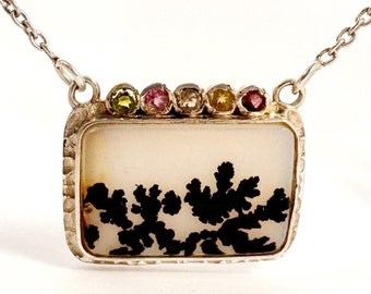 Pendentif bijoux fait main en agate d'arbre pierre précieuse en argent