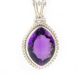 Big Marquise Shaped Natural Amethyst Pendant - 17 Ct Brazilian Amethyst - Gift 4 Her - February Birthstone -Sterling Silver Pendant