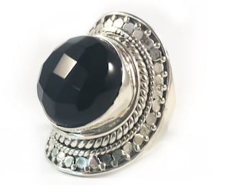 Onyx Ring - Black Onyx Ring - US 7.5 - Onyx Statement Ring - Crafted Silver Ring - Intricate Ring - Solid 925 Sterling Silver Ring