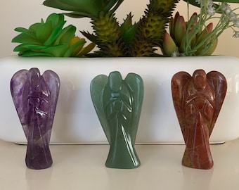 Natural Gemstone Angels - Carved Gemstone Figurine -  Angels for Gift - Amethyst - Green Jade - Red Jasper - Crystal Angel - Christmas Gift