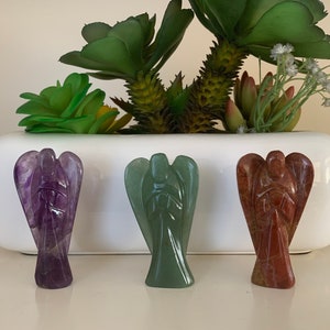 Natural Gemstone Angels - Carved Gemstone Figurine -  Angels for Gift - Amethyst - Green Jade - Red Jasper - Crystal Angel - Christmas Gift