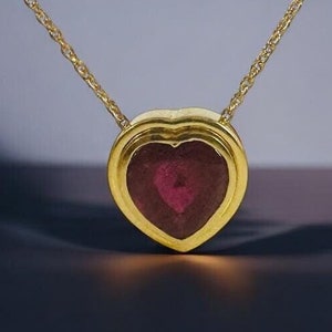 14K Gold Ruby Heart Pendant Necklace - Solid Gold Ruby Floating Heart Pendant - Luxury Ruby Necklace - Handmade 14K Gold Ruby Jewelry