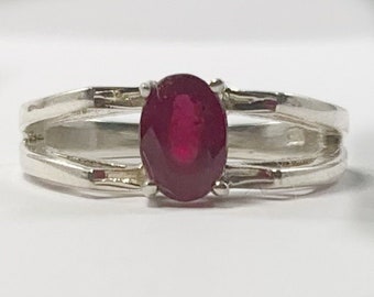 Genuine Ruby Ring - US 7.5 Ring - Natural Ruby Ring - Oval Ruby Ring - July Birthstone - Gift for Her - Solid 925 Sterling Silver Ring