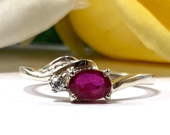 Genuine Ruby Ring - US 7.75 Ring - Natural Ruby Ring - Oval Ruby Ring - July Birthstone - Gift for Her - Solid 925 Sterling Silver Ring