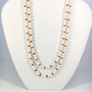 Ruby Pearl Necklace - Ruby Pearl Double Strings - 2-in-1 Pearl String - Ruby Beads Necklace - Pearl Necklace - Fresh Water Cultured Pearls