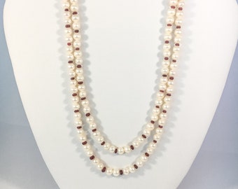 Ruby Pearl Necklace - Ruby Pearl Double Strings - 2-in-1 Pearl String - Ruby Beads Necklace - Pearl Necklace - Fresh Water Cultured Pearls