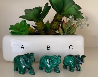 Natural Malachite Elephant - Carved Gemstone Figurine -  Elephant Gift - Rare Malachite Gift - Lucky Elephant - Malachite Decor - Lucky Gift