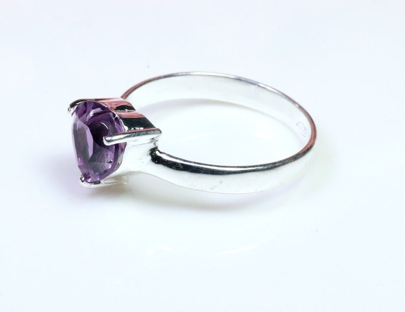 Solid Sterling Silver Ring February Birthstone Genuine Amethyst Heart Shaped Ring Exquisite Heart Shaped Amethyst- Size 7 Ring