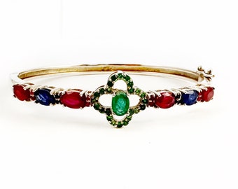 SOLD  WAITLIST AVAILABLE - Solid 925 Silver Ruby Emerald Sapphire Bracelet - Sterling Silver Precious Genuine Gemstone Bracelet