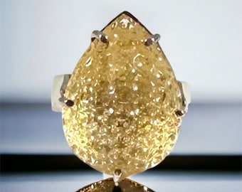 Gorgeous Citrine Ring - Carved Citrine Pear-Shaped Ring -  Carved Gemstone Ring - November Birthstone - US 7.75 Ring - Solid 925 Silver Ring
