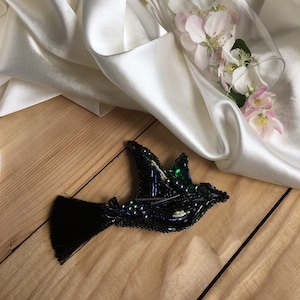 Beaded Bird Brooch Pin, Boho Bird Brooch with Tassel, Handmade Brooch as a gift for Mom