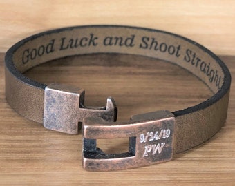 Hidden Message Leather Bracelet, Custom Engraved Copper Clasp