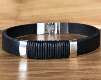 メンズスタイル ブラックレザー ゴールドデザインブレスレット - Etsy 日本