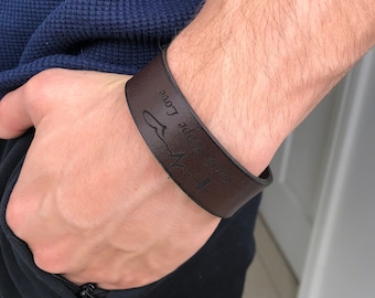 Personalized Leather Cuff Bracelet, Engraved Anniversary Gift for Men