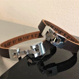 Personalized Men Bracelets,Custom Coordinates Bracelet,Custom Leather Bracelet,Bracelet For Men Personalized,Leather Bracelet,Mens Jewelry