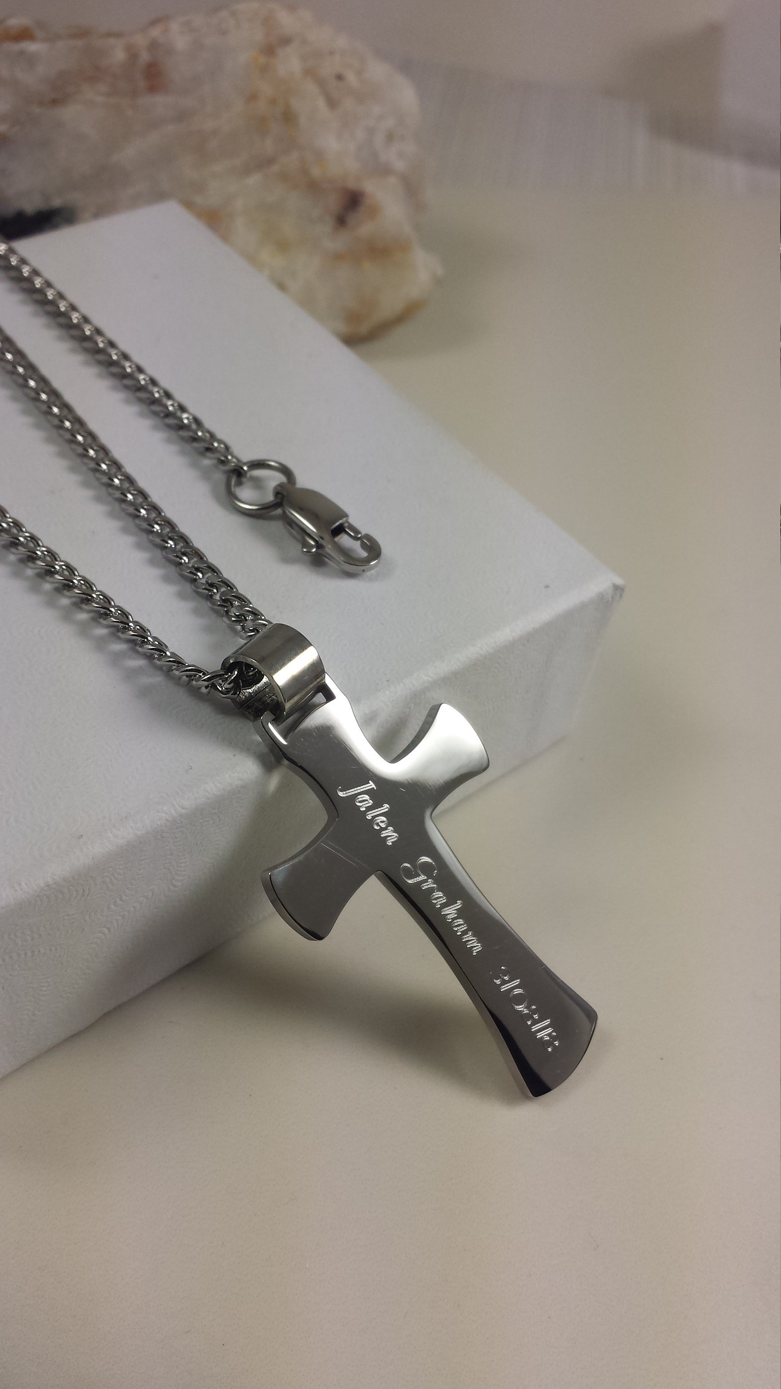 Mens Cross Necklace Boys Confirmation Gift Personalized Bible Etsy