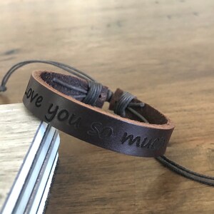 Adjustable Leather Bracelet,Personalized Bracelet for Men,Leather Men Engraved Jewelry,Secret Message Bracelet Cuff,Unisex Christmas Gift