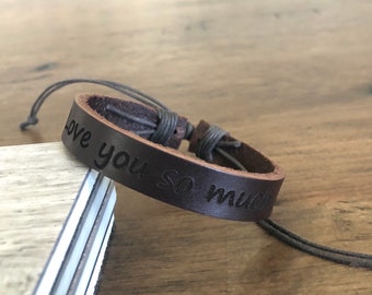 Personalized Leather Bracelet for Men, Engraved Secret Message Cuff