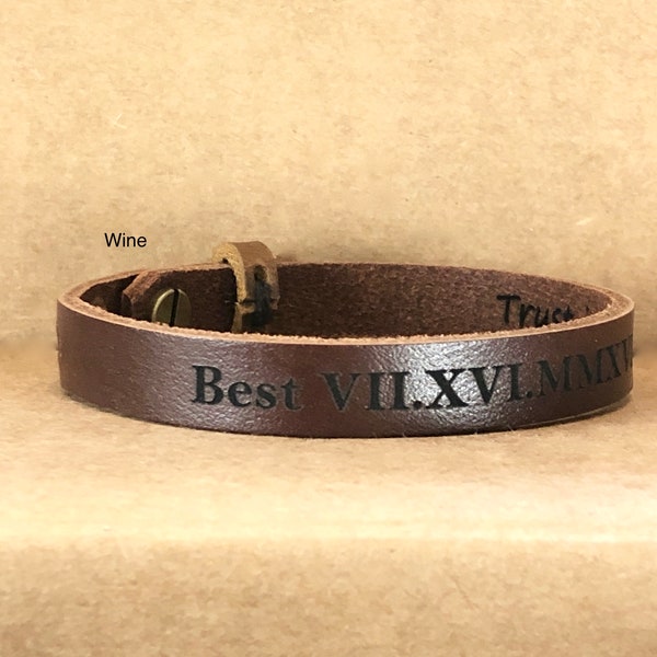 Roman Numerals Adjustable Bracelet, Personalized Leather Bracelet For Men/Women Cuff Bracelet, Engraved Leather Gift For Mom, Men's Bracelet