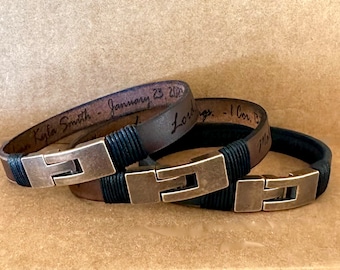 Gift for Him Personalized Dad Bracelet Custom Unique Leather Gift Boyfriend Gift Anniversary Gift For Husband Hidden Message Men's Bracelet