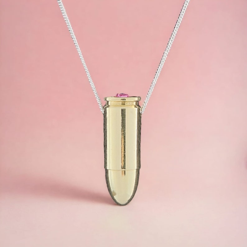 Silver Necklace rose Diamond Cut Crystal-embellished 9mm Ammo / Bullet ...