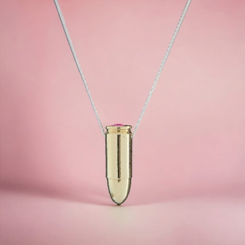 Silver Necklace rose Diamond Cut Crystal-embellished 9mm Ammo / Bullet ...