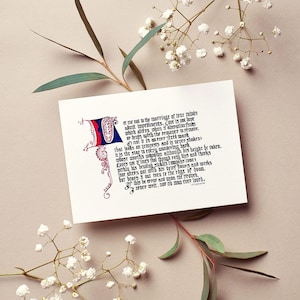Sonetto 116 di Shakespeare Stampa calligrafica su cartoncino 6"x9"