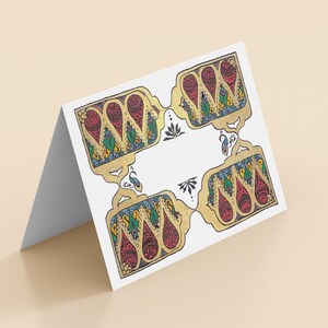 Blanco wenskaart met pauwrand, bedankkaart, uitnodiging, notitie: set van vijf!