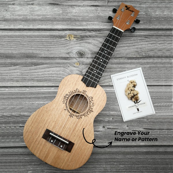 FREE ENGRAVE Customized Personalized 21 Inch Soprano Ukulele (Okoume Wood) Beginner Choice