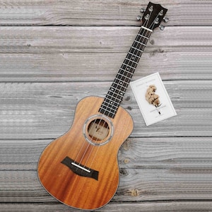 FREE ENGRAVE Customized Personalized 26 Inch Tenor Ukulele (Solid Top Mahogany Wood) Black Bind