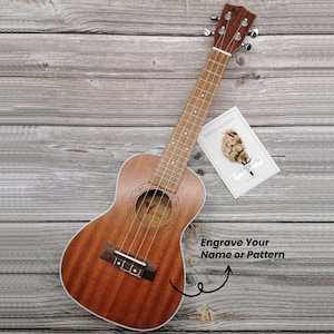 FREE ENGRAVE Customized Personalized 23 Inch Concert Ukulele (Sapele Wood) White Bind