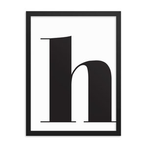 Letter H Framed Print: Black and White Minimalist Wall Art