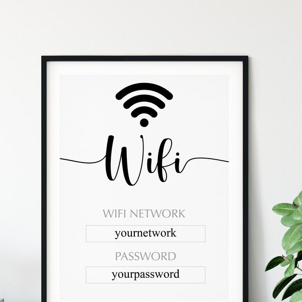 WIFI Password Sign Printable, Wifi Sign, Editable WiFi Sign, Printable Art, Typography, Black And White, Minimalist, Digital Download