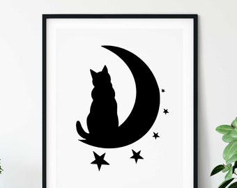 Cat Star Moon Svg, Crescent Moon Cat Svg. Vector Cut file for Cricut, Silhouette, Pdf Png Eps Dxf, Decal, Sticker, Vinyl, Pin