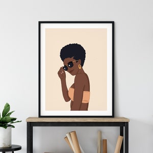 African American woman with sunglasses art, Black woman with sunglasses art, Abstract Art Print ,Boho Sunglasses poster, Printable Art