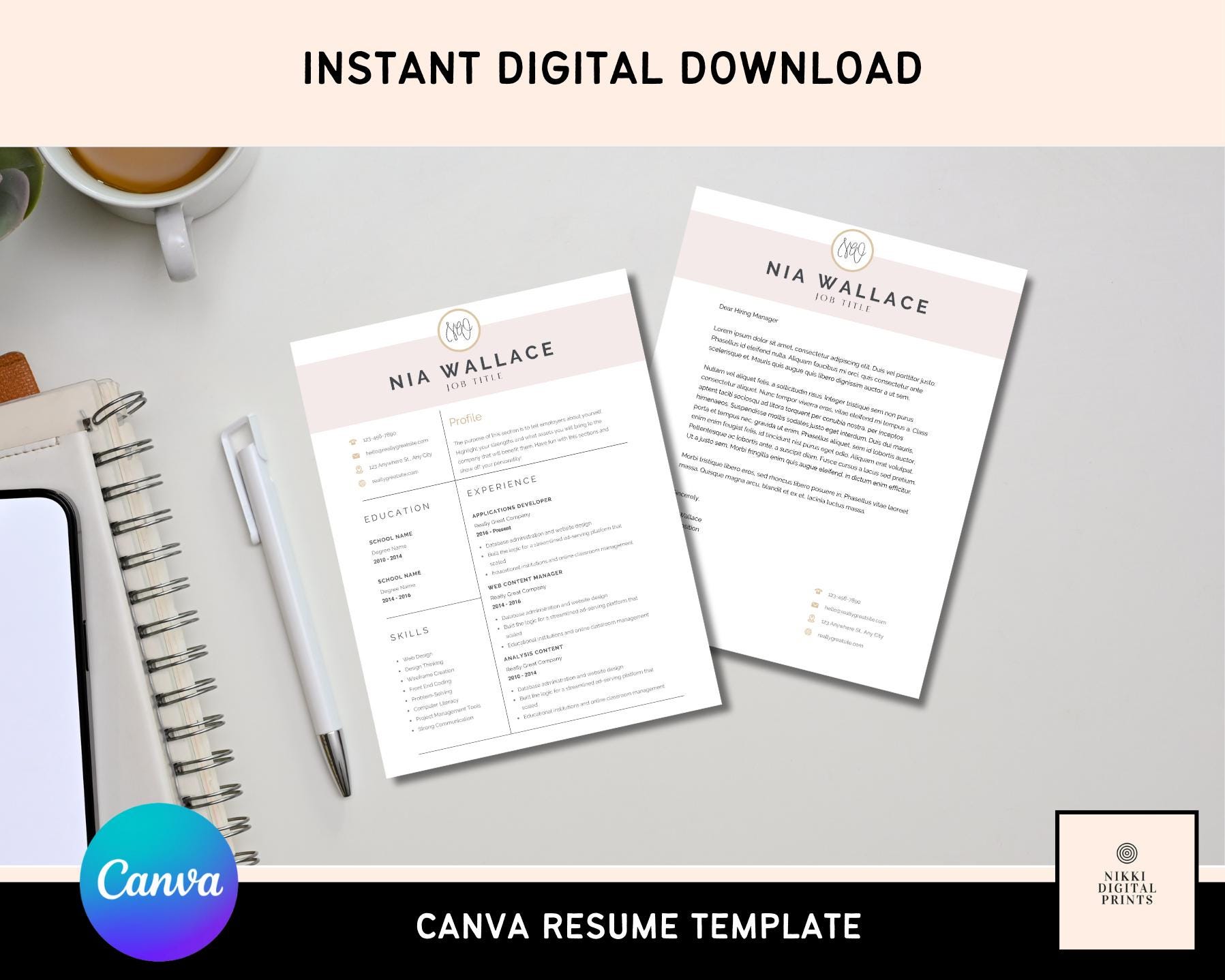 Ats-friendly Resume Template for Canva Pro | 2 Page Modern CV With ...