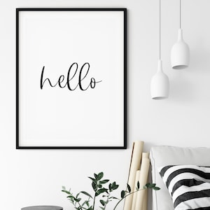 Hello Typography Print: ミニマリストな白黒ウォールアート (デジタルダウンロード)