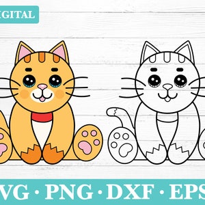 Cute Cat Download Svg, Baby Cat Clipart, Cat layered files, Cat Cut files, Cute Kitten Svg, Kitty Vector, png, eps, dxf, outline